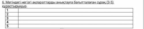 2. Мәтіндегі негізгі ақпараттарды анықтауға бағытталаған сұрақ (3-5) құрастырыңыз ​​