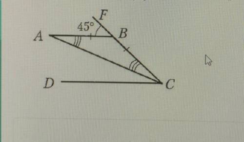 Дан равнобедренный треугольник ABC. AB | CD, AB = BC, LABF = 45°. Найти: LACD.​
