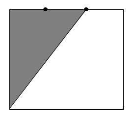 найти вероятность попадания в закрашенный треугольник в квадрате, сторона которого разделена на 3 ра