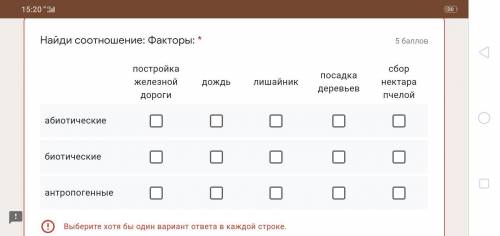 Найди соотношение: Факторы: * постройка железной дороги дождь лишайник посадка деревьев сбор нектара