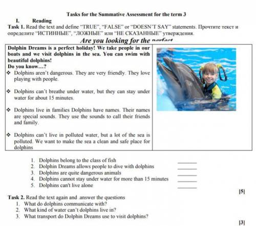 Task 2. Read the text again and .answer the questions 1. What do dolphins communicate with? 2. What