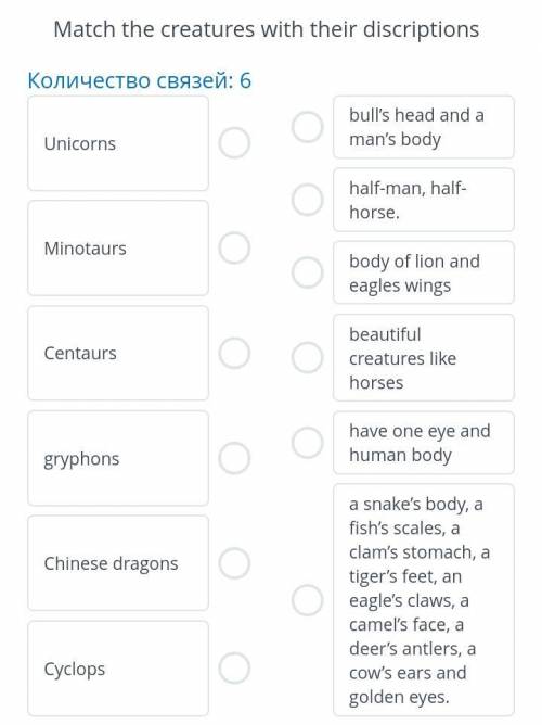 Match the creatures with their descriptions