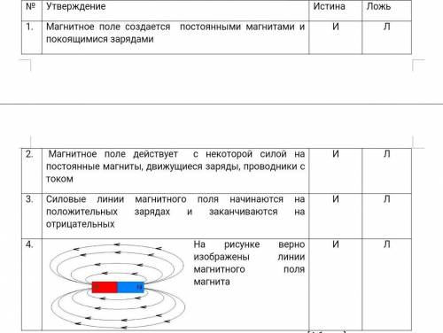 Определите истинность/ ложность утверждений Магнитное поле​