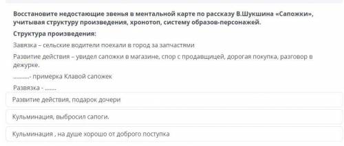 Восстановите недостающие звенья в ментальной карте по рассказу В.Шукшина «Сапожки», учитывая структу