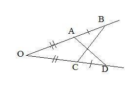 Дано: OA=OC, AB=CD. Доказать: Используя осевую симметрию, докажите, что OK - биссектриса угла BOD.