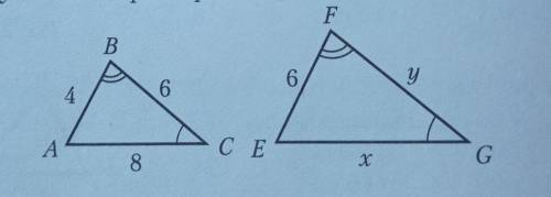 2. В треугольниках ABC и EFG (рис. 2) 2C = 2G, ZB = ZF. По указанным размерам сторон найдите сумму x