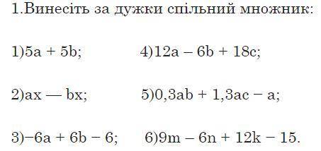 НУЖНА С МАТЕМ! Винесіть за дужки спільний множник: (смотр. фото)