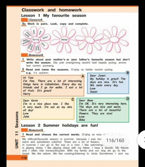 Classwork and homework Lesson 1 My favourite season | Classwork 3a Work in pairs. Look, copy and com