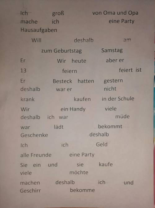 Составьте 5 сложных предложений на немецком из данных слов