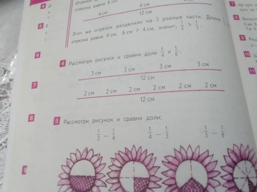 Расмотри рисунок и сравни доли 1/4 и 1/6 N 4