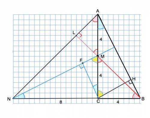В прямоугольном треугольнике АВС точка М лежит на катете АС, причем СМ = ВС, а точка N лежит на прод