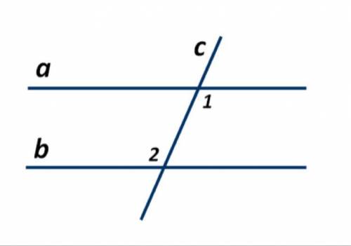 На рисунке угол 1 равен 120° и угол 2 равен 120°. Можно ли утверждать, что прямые а и b параллельны?