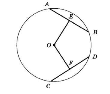 Точки Eи Fявляются серединами равных хорд ABи CDсоответственно (см. рисунок). Докажите, что отрезки