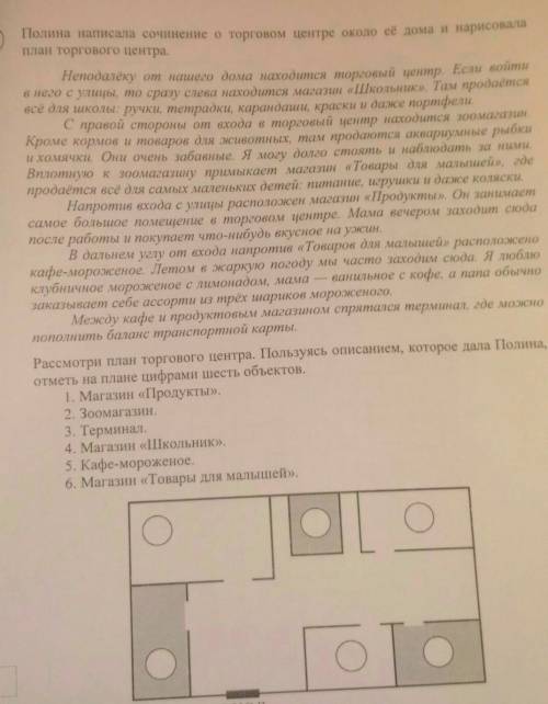 Полина написала сочинение о торговом центре около её дома и нарисовала план торгового центра ЛЮДИ ПА