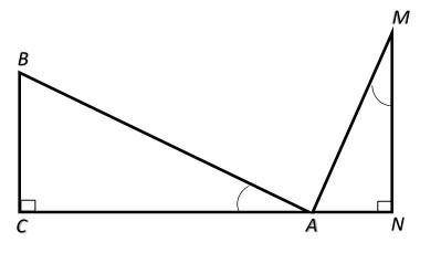 На рисунке изображены два треугольника Δ А B C и Δ M А N , причем угол ∠ B А C знак равно ∠ А M N ,
