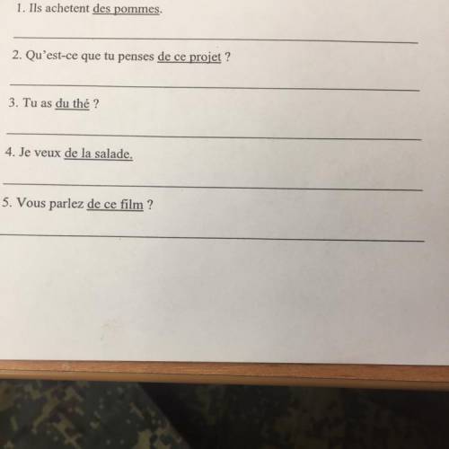 No2 Замените выделенные дополнения местоимением еп. 1. Ils achetent des pommes. 2. Qu'est-ce que tu