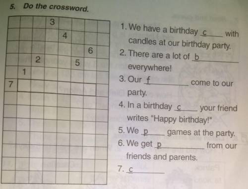 5. Do the crossword.3462.5171. We have a birthday Cwithcandles at our birthday party.2. There are a