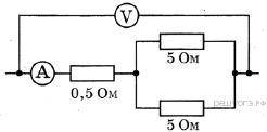 Определите показания амперметра, если показания вольтметра равны 6 В. ответ дайте в амперах.