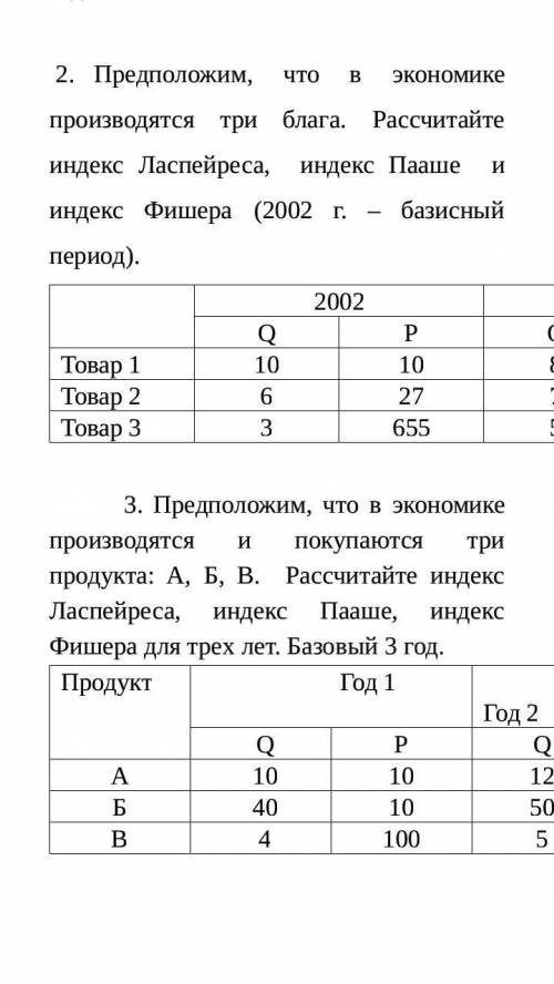 Предположим, что в экономике производятся и покупаются три продукта: А, Б, В. Рассчитайте индекс Лас