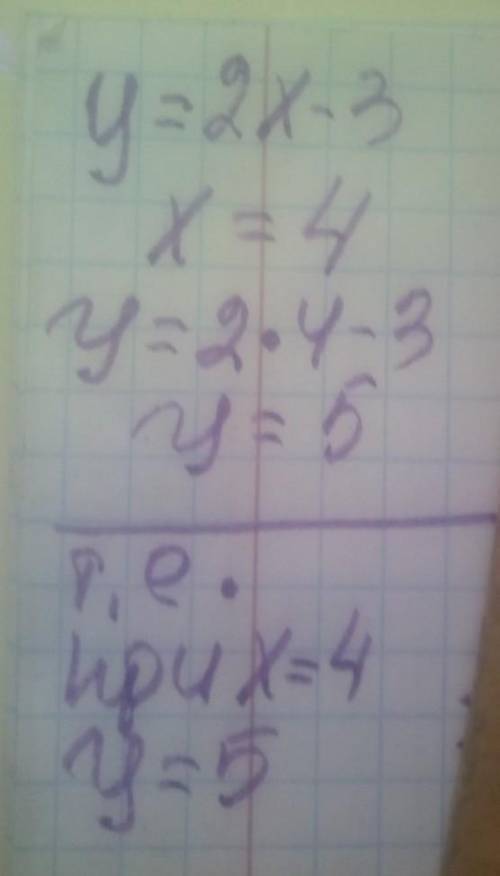 1) знайдіть значення наведеної функції якщо значення аргументу x дорівнює 4 y=2x-3 *​