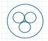 Из круглой пластины вырезали отверстие в виде трёх кругов, попарно касающихся друг друга (криволиней