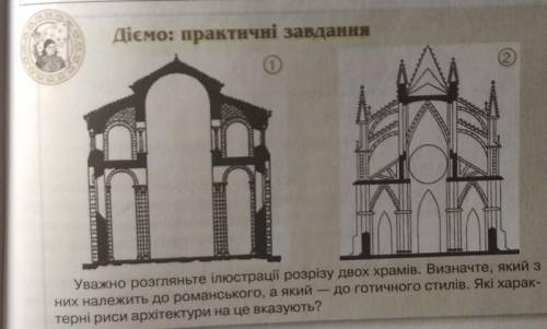 Уважно розгляньте ілюстрації розрізу двох храмів. Визначте, який з них належить до романського, а як