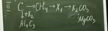 Цепочка уравнений 1 Ионное и C-->CH4-->X1-->K2CO3->MgCO3C+X2=Al4C3​