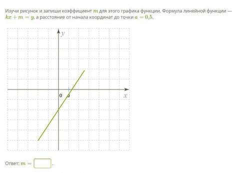 Изучи рисунок и запиши коэффициент m для этого графика функции. Формула линейной функции — kx+m=y, а