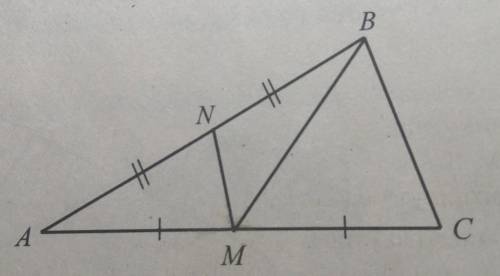 За даними, наведеними на рисунку, визначте S трикутника BNM, якщо S трикутника ABC = 24.​