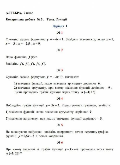 Контрольна робота функції​