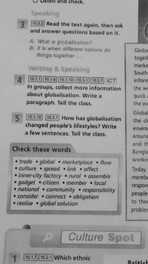х In groups, collect more information about globalisation. Write a paragraph. Tell the class.