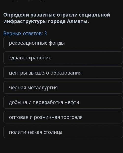 Определи развитые отправили социальной инфраструктуры города Алматы ​