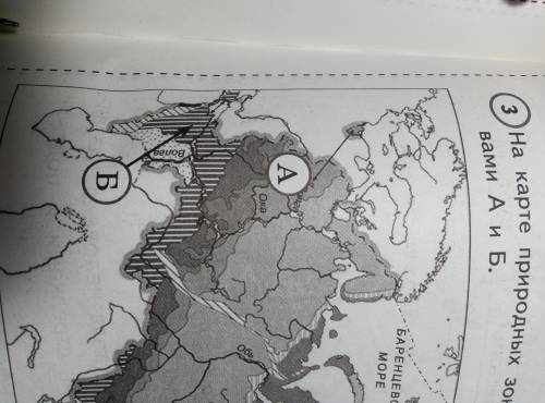 Я тороплюсь дайте ответ. На карте природных зон России две зоны обозначены буквами А и Б Название зо