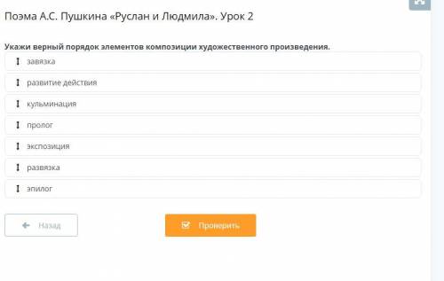 Поэма А.С. Пушкина «Руслан и Людмила». Урок 2 Укажи верный порядок элементов композиции художественн