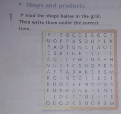 Find the shops below the grit then write them under the correct item​