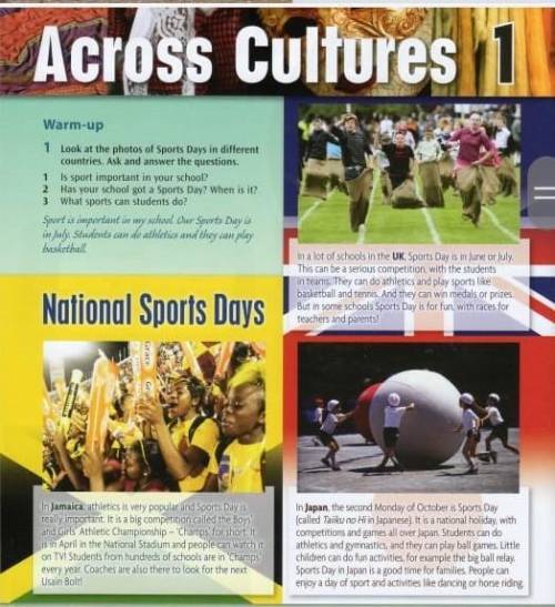 Across Cultures 1 Warm-up1 Look at the photos of Sports Days in differentcountries Ask and answer th