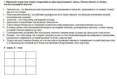 1. Определите верно или ложное утверждение из ниже предложенного списка. ответы внесите в таблицу, с