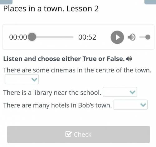Places in a town. Lesson 2 00:5200:52Listen and choose either True or False.There are some cinemas i