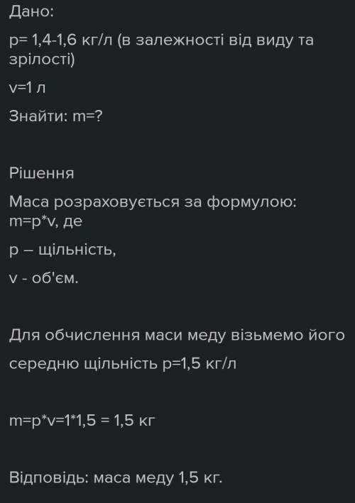 Яка вага меду об'ємом 1л​