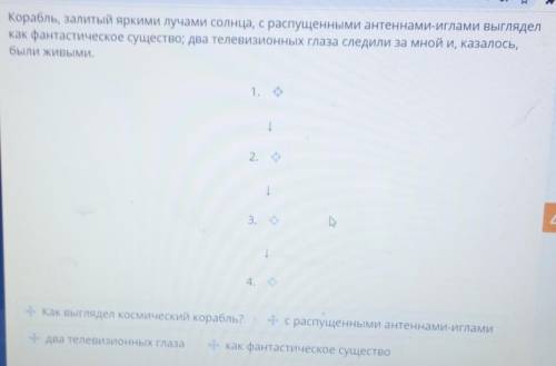 Прочитай отрывок. Соедини последовательно части схемы. Корабль, залитый яркими лучами солнца, с расп