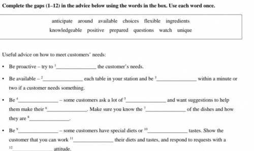 Complete the gaps (1–12) in the advice below using the words in the box. Use each word once. • antic