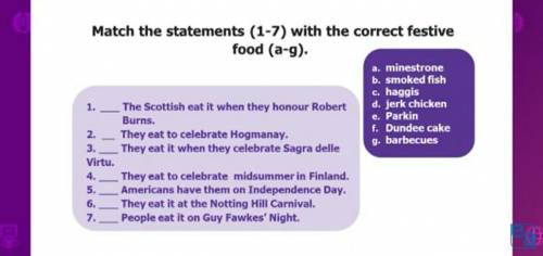 по английскому Match the statements (1-7) with the correct festive food (a-g). 1. The Scottish eat