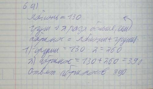 6. Реши задачу. а) В саду посадили 130 яблонь, груш - в 2 раза больше, чем яблонь,а абрикосов стольк