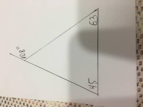 один із зовнішніх кутів трикутника дорівнює 108 градусів . знайдіть внутрішні кути не суміжні з ним