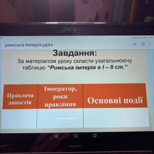 Завдання: За матеріалом уроку скласти узагальнюючу таблицю “Римська імперія в І – ІІ ст.” Правляча д