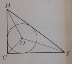 У трикутнику CDF вписано коло з центром у точці О(дивитися малюнок). Знайдіть кути трикутника CDF, я