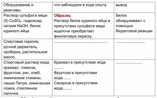 Оборудование и реактивы/ что наблюдали в ходе опыта/ вывод​