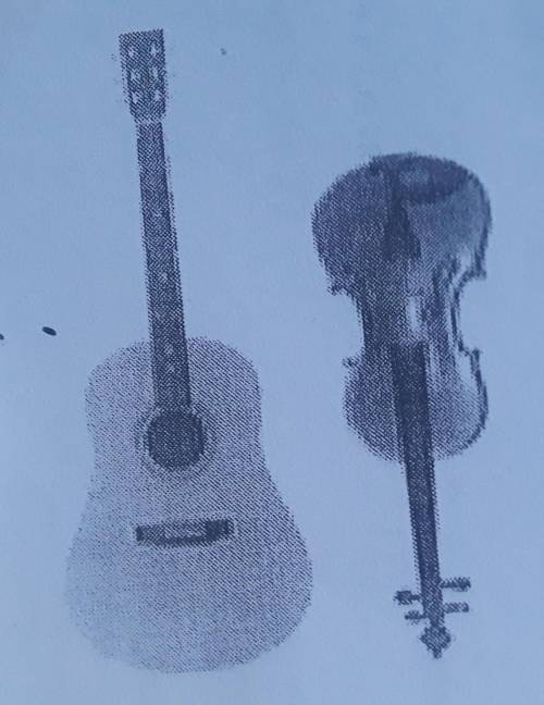 На рисунке изображены гитара и скрипка. Длина скрипки составляет 55см. Определите примерную длину ги