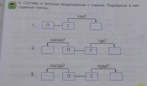 5.Составь и запиши предложения к схемам.Подчеркни в них главные члены. 1.П—с как?[ ]. 2.Какие? п—с г