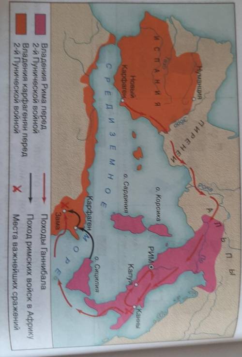 1. Используя карту на с. 238, охарактеризуйте положение Рима и Карфагена перед началом Второй Пуниче